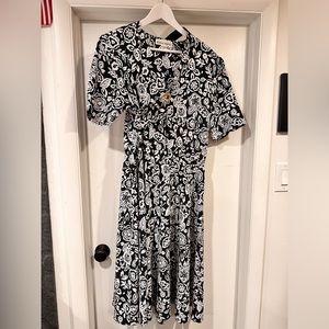 Vintage Hana Sung Belted Dress Floral Black/White Size 18
